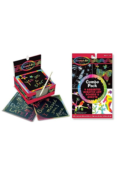 Melissa & Doug Kit de gravură multiplă Scratch Art, jucărie cu cartonașe de r...