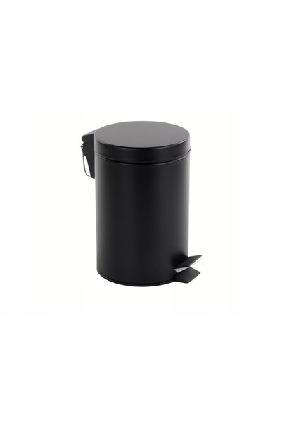 NO BRAND Coș de gunoi metalic negru rotund cu pedală 3 L 22 x 17 x 25.5 cm