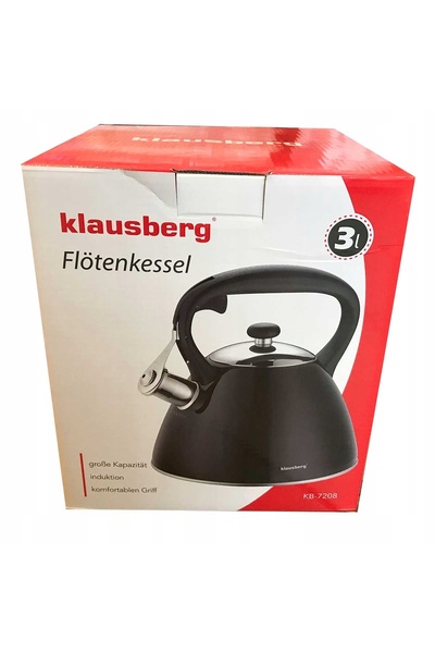 Klausberg Ceainic din oțel inoxidabil de 3 L cu fluier, negru lucios, pentru ...
