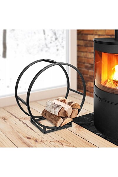 Ambiance Coș rotund pentru lemne, metal negru, stil LOFT, modern, pentru lemn...