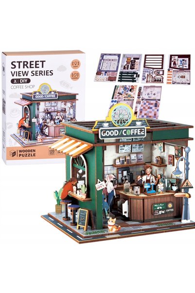 Jokomisiada Puzzle din lemn seria 3D Cafenea 120 elemente iluminare ZA6012