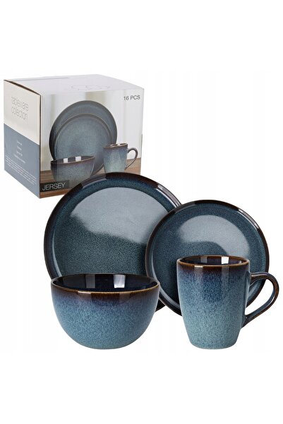 NO BRAND SET DE VASE DE MASĂ DIN GRESIE PENTRU 4 PERSONE, 16 PIESE, ALBASTRU,...
