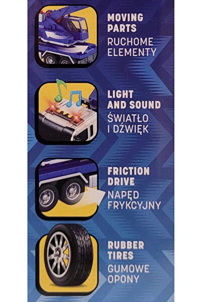 ELEFUN Camion mare, macara de 30cm, sunete, acționare prin fricțiune, lumini,...