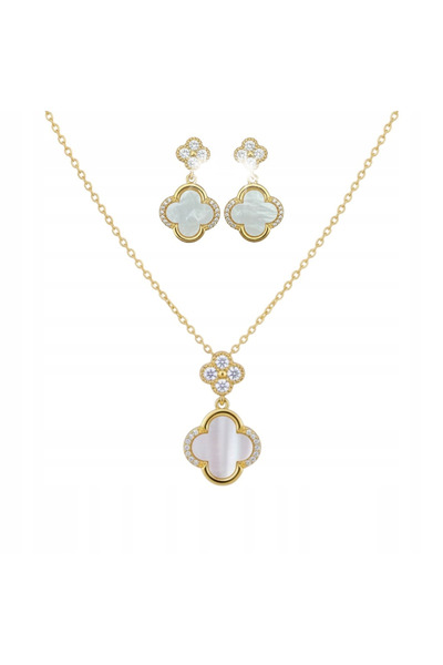 Alviro Set elegant de bijuterii pentru femei, cu trifoi, perle, zirconiu și aur.