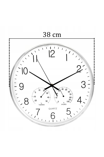NO BRAND Ceas de perete mare argintiu cu higrometru și termometru pentru livi...