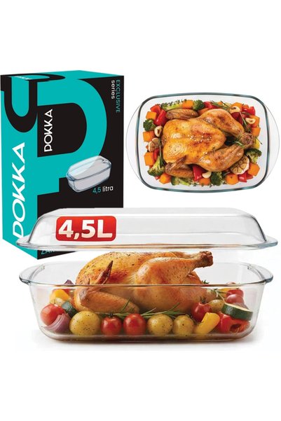 POKKA Vas de copt din sticlă, dreptunghiular, rezistent la căldură, cu capac,...