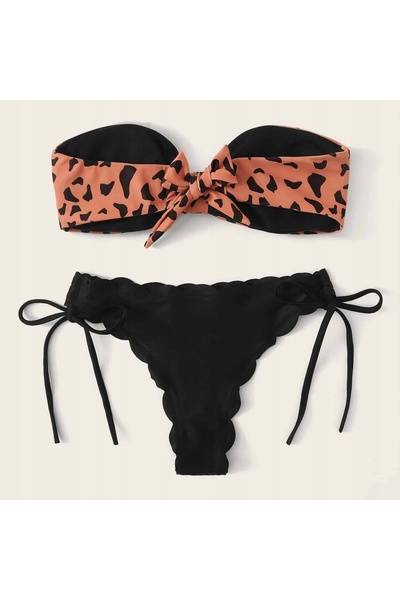 NO BRAND Bikini brazilian cu imprimeu leopard, tip bandeau, bentiță, îmbrăcăm...