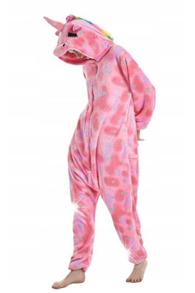 NO BRAND Salopetă onesie cu unicorn, cu stele, roz, pijamale roz, trening XL