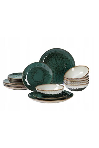 MPLCO SET DE SERVIRE DIN CERAMICĂ 18 PIESE PENTRU 6 PERSOANE VERDE GRI OMNIBL...