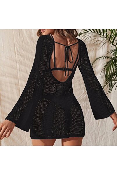 NO BRAND Rochie tunică din dantelă, tip cover-up, pentru plajă, stil boho, ne...