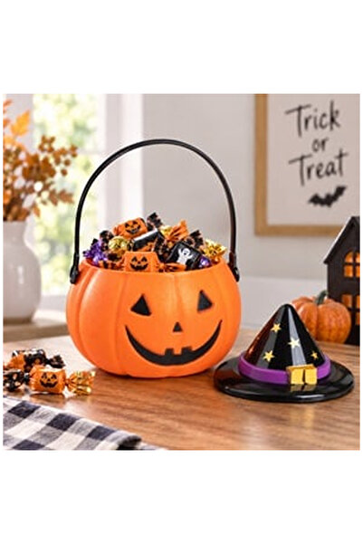 OEM Galeata din Plastic Trick or Treat Portocalie Dovleac cu Palarie Ø15x19cm