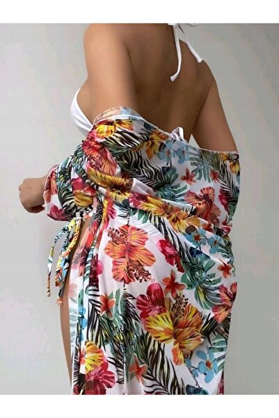 NO BRAND Costum de baie Bikini Kimono Flori Negru L