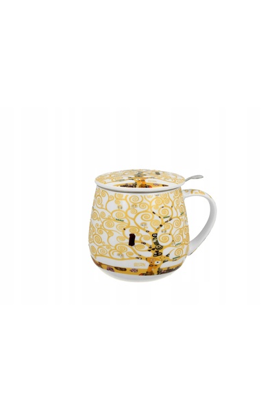 Duo KLIMT KUBEK 430ml cu infuzor ecru - CADOU ARTISTIC ARBORELE VIEȚII