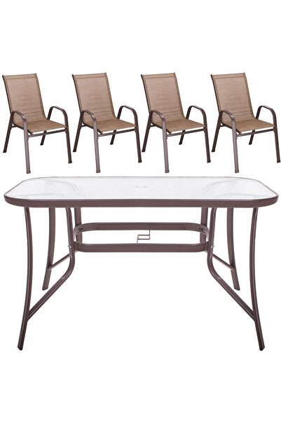 Springos MOBILIER DE GRĂDINĂ SET DE MOBILIER DE GRĂDINĂ MASĂ + 4 SCAUNE PENTR...