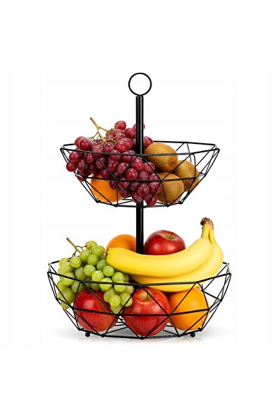 Vilde COȘ PENTRU FRUCTE ȘI LEGUME CU 2 NIVELE, DIN METAL, NEGRU, STIL LOFT, P...