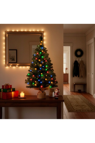 Springos BRAD ARTIFICIAL DE CRĂCIUN CU LUMINI 50 LED 90cm VERDE IUTĂ MULTICOLOR