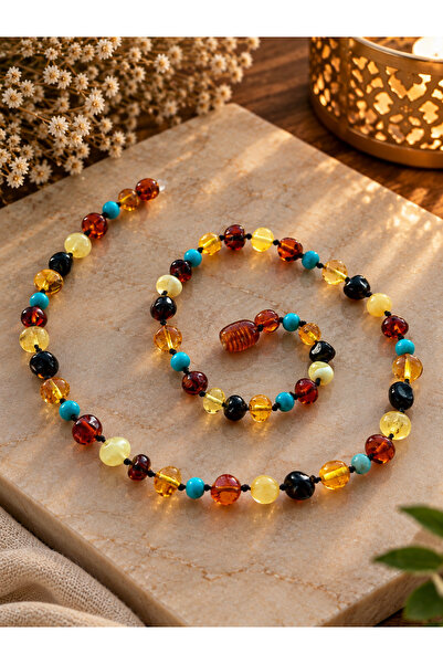 NİSSBEBE Certified Original Drop Amber Baby-Child Necklace and Adult Turquois...