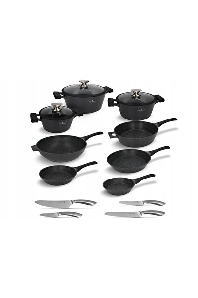 ZWIEGER Set de oale, tigăi și cuțite 15 piese Black Stone