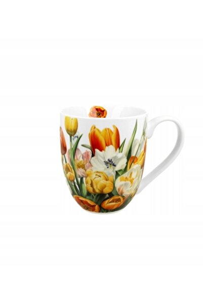 Duo Cana XXL mare pentru cafea si ceai, din porțelan, 1 L, cu lalele