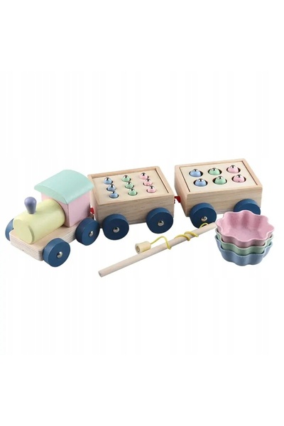 LEO Sortator din lemn Tren Pește Undiță Jocuri Montessori Șină de tren