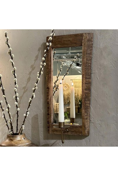 NO BRAND Oglindă decorativă de perete cu suport pentru lumânări, stil boho, p...