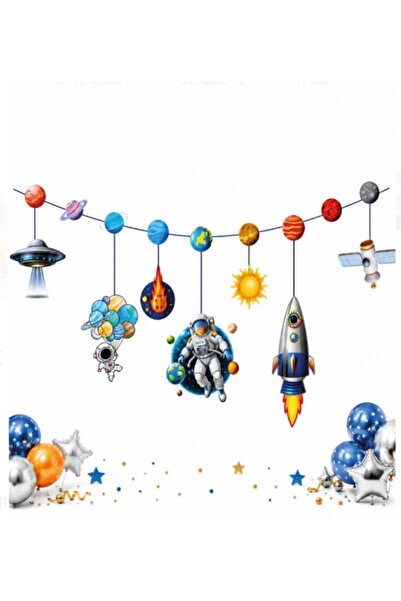 Öztürkpartievi Paper Banner with Figures, Space Themed, 16 Pieces