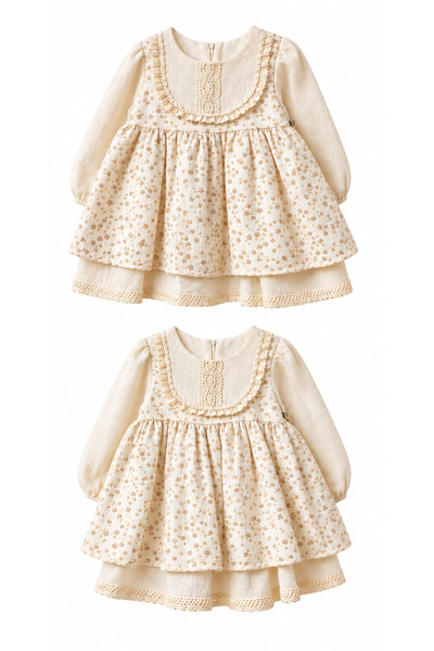 WONDRESS BABY Çiçek Desenli Dantel Detaylı Müslin Diana Elbise