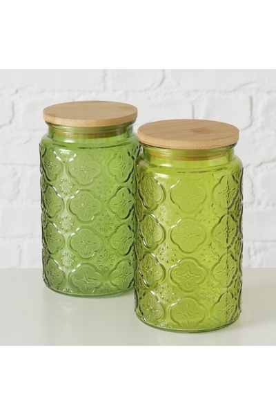 Boltze IMOLA BORCAN DE STICLĂ VERDE ÎNCHIS CU CAPAC DE BAMBUS CU MODEL 1000 ML