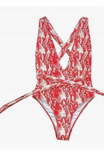 NO BRAND Costum de baie întreg cu legătură în față, cu decolteu, imprimeu ani...