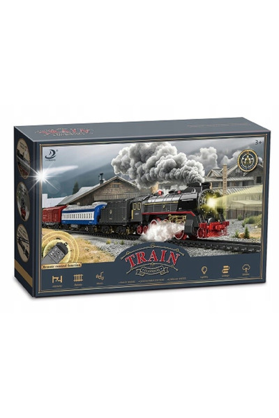 DK Set de tren electric RC, tren cu aburi, vagoane, locomotivă, sunet de abur