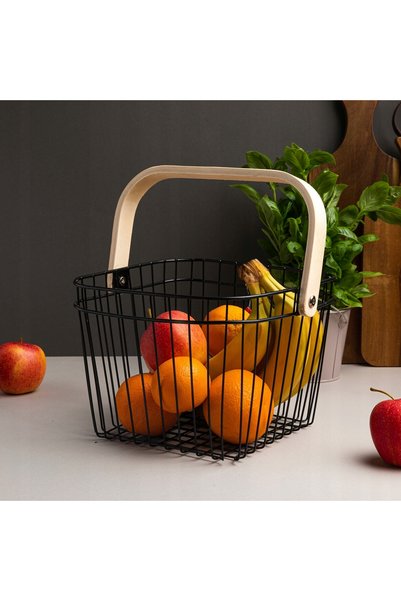 FLORINA Coș de fructe metalic 25x25x18,5 cm cu mâner din lemn negru