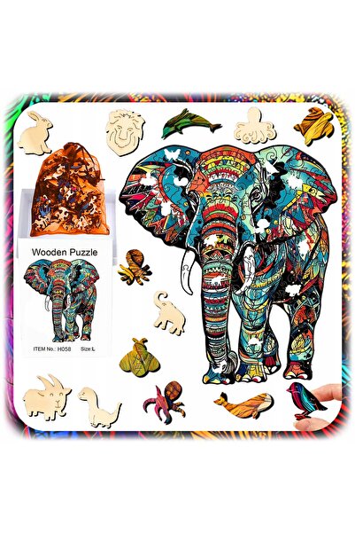 NO BRAND Puzzle din lemn A4 cu elefant, cu două fețe, 149 piese, cadou pentru...