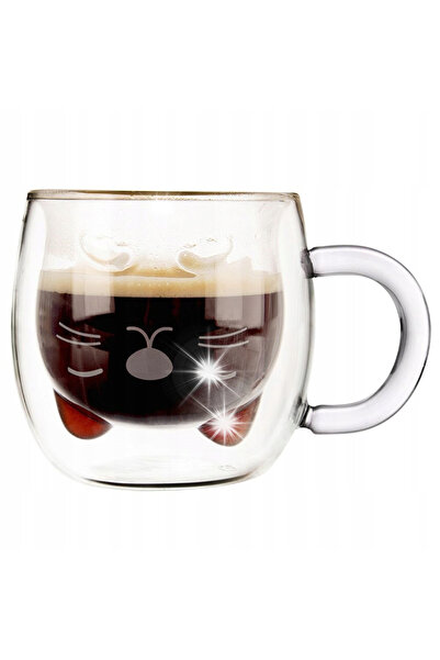 Vilde Pahar termic cu pisicuță și fund dublu, pentru cafea latte și ceai, 270 ml