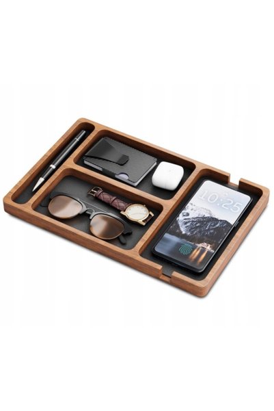 NO BRAND ORGANIZATOR DE BIROU ELEGANT ȘI FUNCȚIONAL – TAVĂ DIN LEMN CU COMPAR...