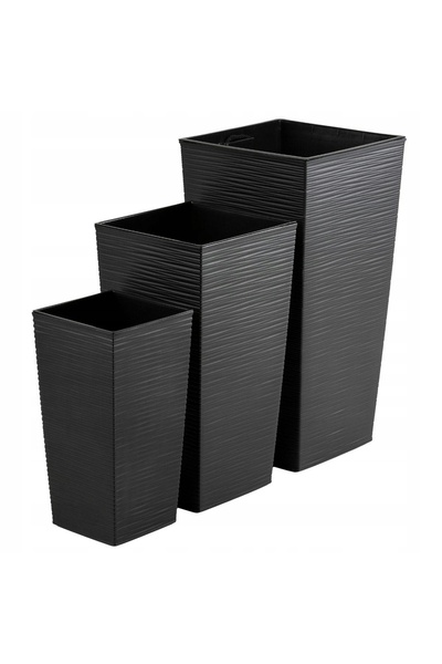 HowHomely SET DE GHIVECE ÎNALTE NEGRE SLIM, dreptunghiulare, cu inserție, pen...