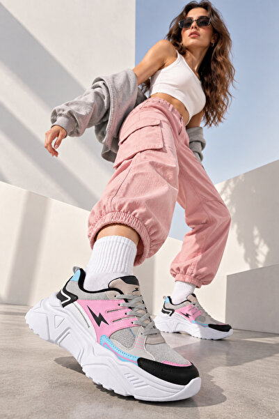 Encool Women's Pink Gray White Chunky Sneaker High Thick Sole Casual Sports Shoes