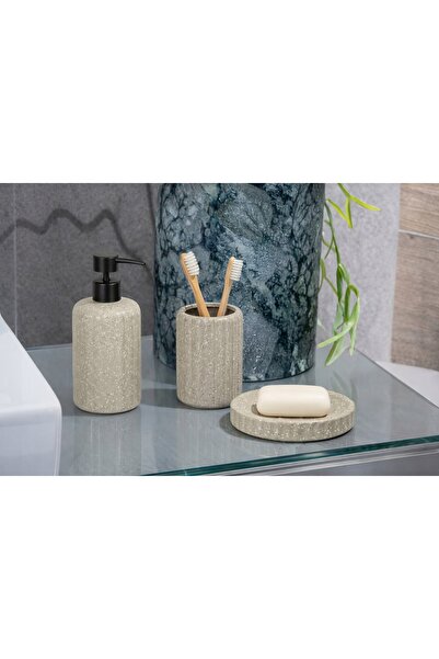 AWD Interior Set complet de accesorii de baie din ceramică, maro: perie pentr...