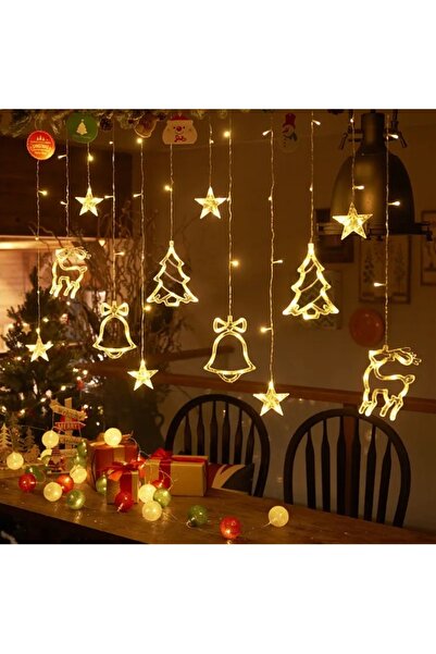 NO BRAND Perdea luminoasă LED, Lumini de Crăciun, Ghirlandă, Clopoțel, Ren, A...