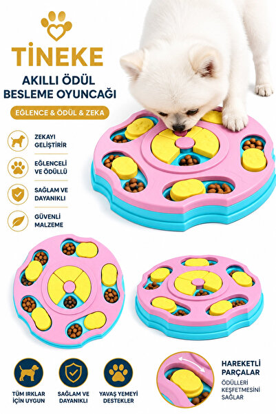 TİNEKE Orbit Dog Toy Food Puzzle Slow Feeder Dog Food Dispenser Slow Eating Pink
