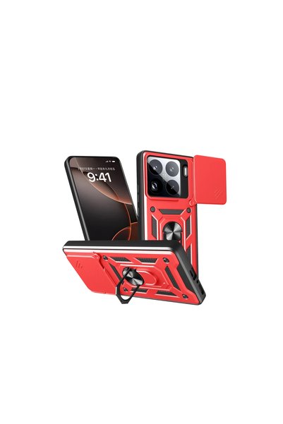 Generic Brand حافظة هاتف Xiaomi Mi 15 Pro من السيليكون مع حلقة عدسة Pars - أحمر