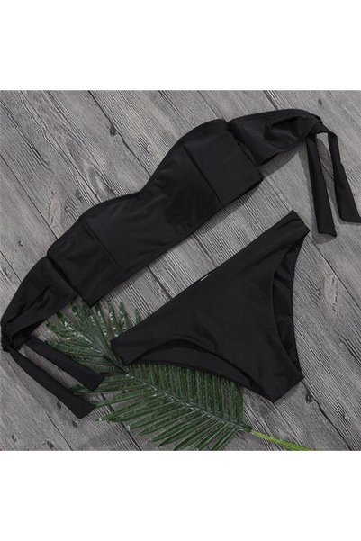 NO BRAND Costum de baie din două piese, mărimea M, negru, bikini Bardotka his...