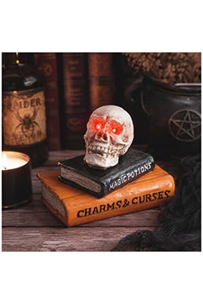 OEM Διακοσμητικό Halloween με νεκροκεφαλή και βιβλία από πολυρεσίνη και φως 1...