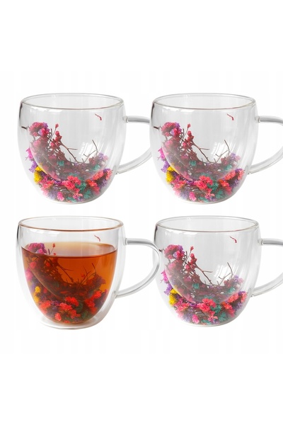 Premium 4 pahare termice pentru cafea latte, ceai și infuzii de flori, cu fun...