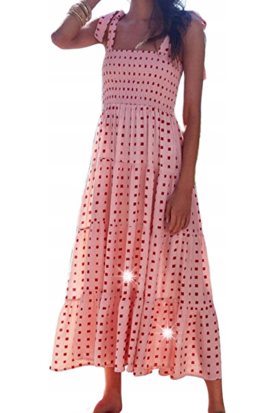 NO BRAND <ne2> Rochie lungă sexy, roz, stil boho, de plajă, cu bretele de leg...