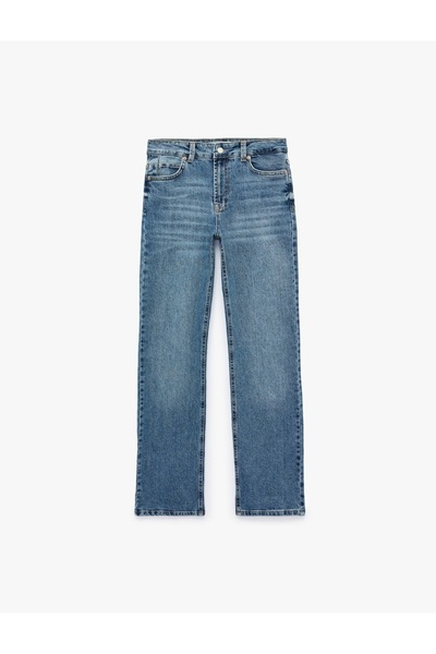 Koton Normal Waist Straight Leg Cotton Denim Trousers with Pockets - Slim Str...