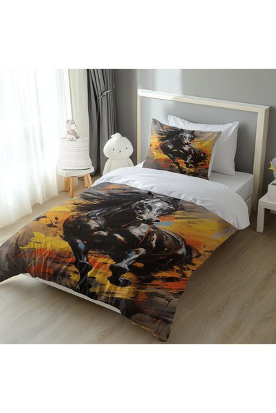 Şen Dekorasyon Colorful Horse Patterned Single Duvet Cover Set