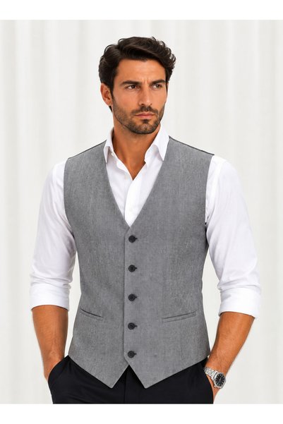 MENTOR REGALO Men's V-Neck Vest Gray Fishback 56101
