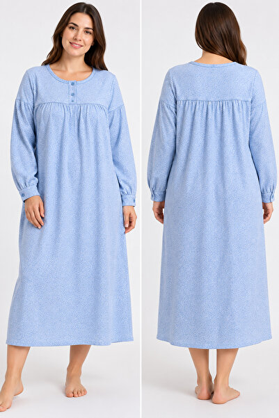 AYSUN TEKSTİL Large Size Long Sleeve Inner Layered Women's (Mom's) Nightgown ...