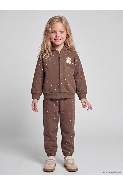 LC Waikiki LCW Kids Kahverengi Desenli Kız Çocuk Kalın Jogger Eşofman Altı
