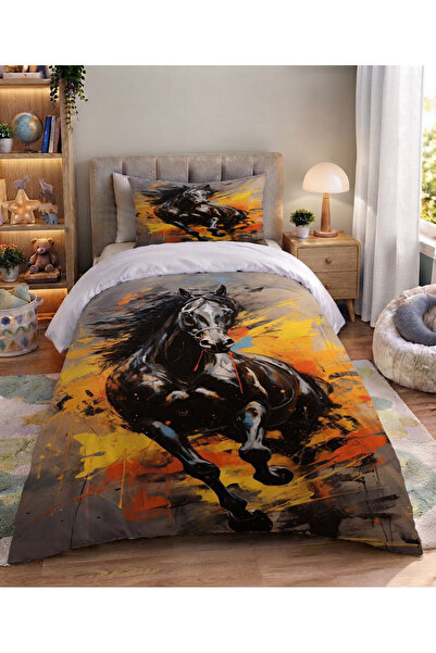 Şen Dekorasyon Colorful Horse Patterned Single Duvet Cover Set